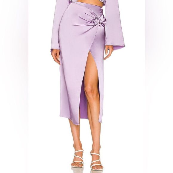 L’Academie Armina Skirt Satin Midi With Gathered Ring Front Draping In Lavender - Picture 1 of 8